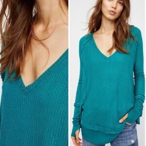 We The Free Teal Textured Knit Top